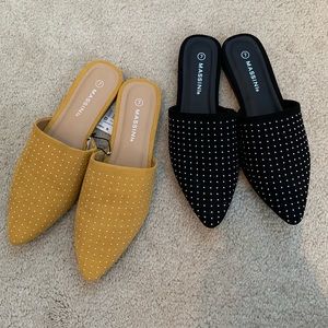 Bundle of mustard yellow & black Massini slip-on’s